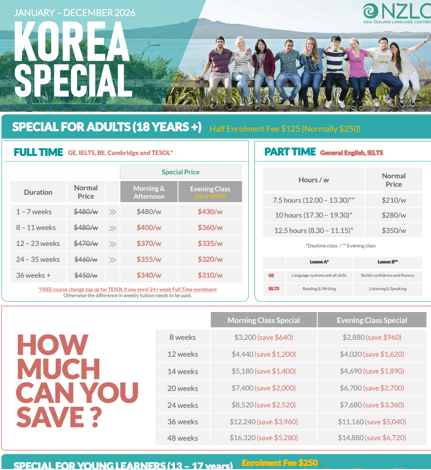 뉴질랜드 NZLC 어학원 2026 프로모션 총정리 (학비·등록비 할인·과정 안내)