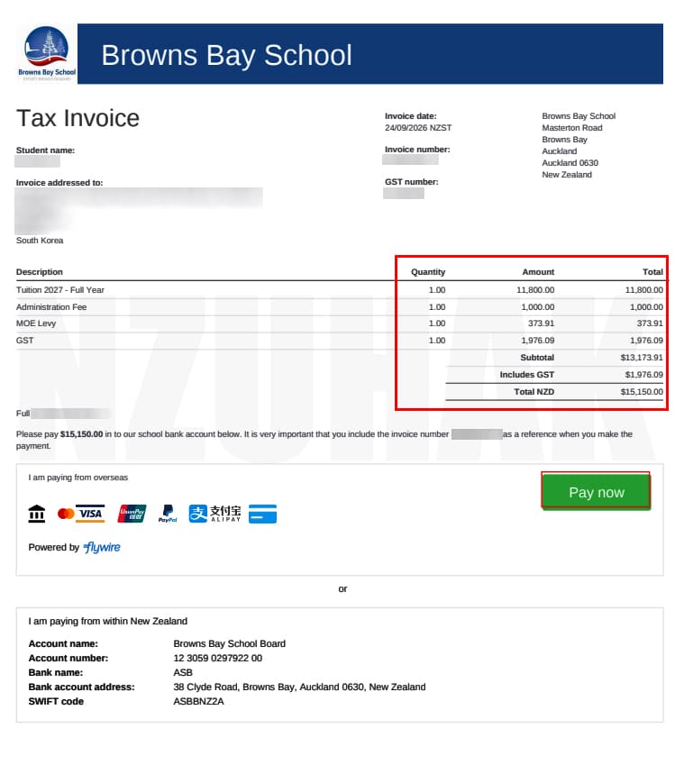뉴질랜드 초등학교 학비 안내 - 브라운스베이 스쿨 (Browns Bay School) 2027년 최신 비용 총정리