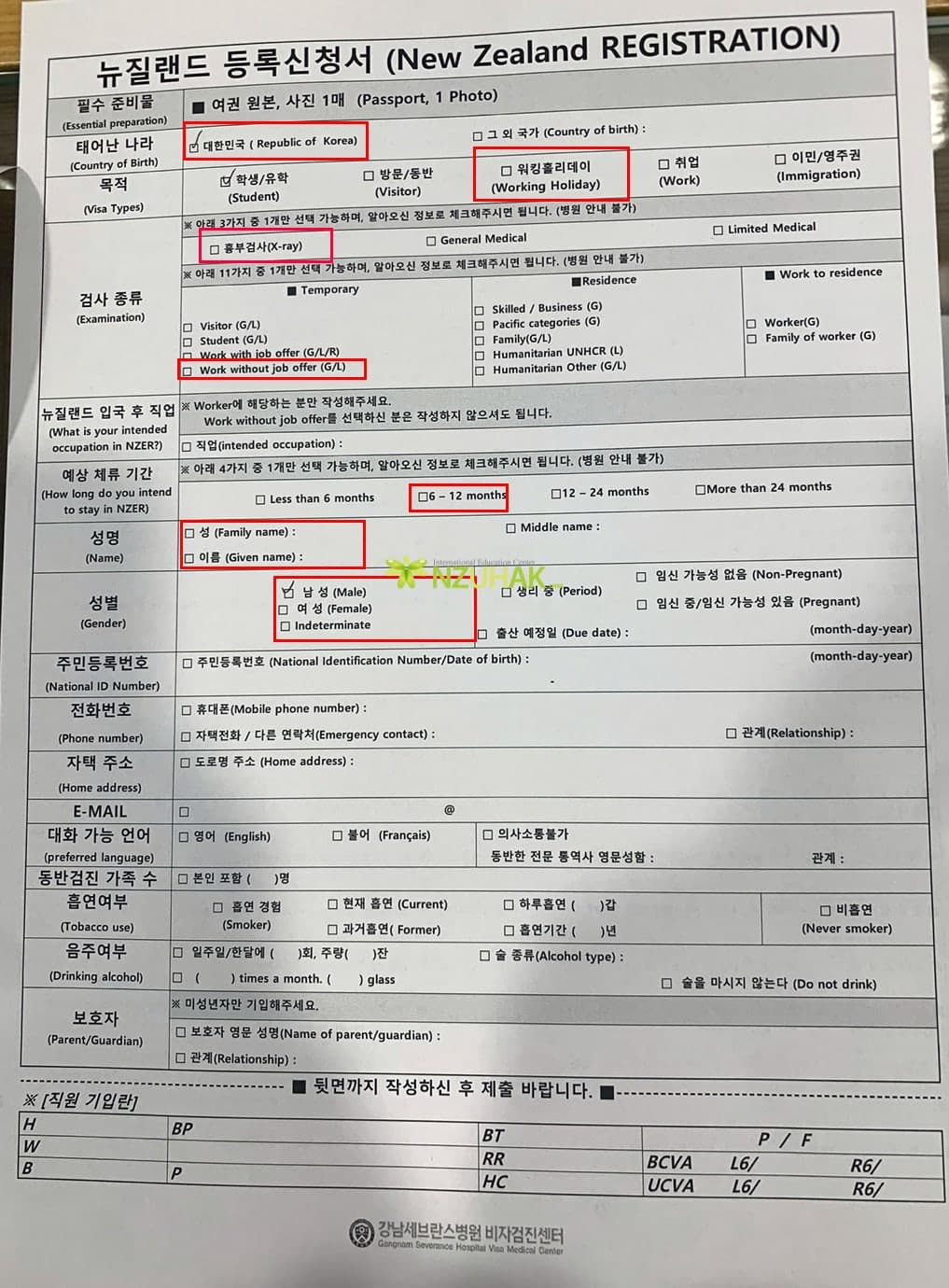 뉴질랜드 워킹홀리데이 신체검사 종류 (흉부 검사 X-ray)